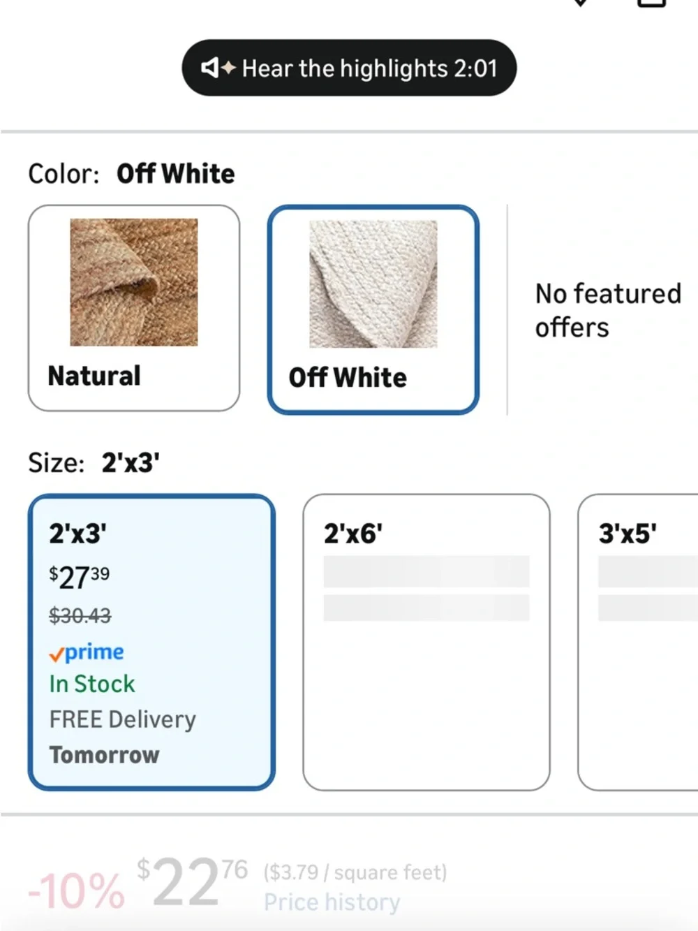 NWT Hausattire Hand Woven Jute Braided Rug, 2'x3' – Off White, Reversible Boho